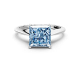 Silver Fancy Blue Princess Cut Solitaire Diamond Ring with Six-Prong Setting and Classic Band_51