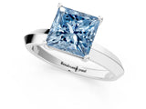 Silver Fancy Blue Princess  Cut Solitaire Engagement Ring with Flat Band and Four-Prong Setting 3
