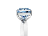 Silver Fancy Blue Princess  Cut Solitaire Engagement Ring with Flat Band and Four-Prong Setting