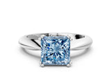 Silver Fancy Blue Princess  Cut Solitaire Engagement Ring with Tapered Band and Four-Prong Setting