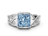 Silver Fancy Blue Princess Cut Solitaire Intertwined Band Prong Setting Ring_6
