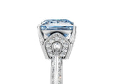 Silver Fancy Blue Princess Cut Solitaire Split Shank Pave Diamond Engagement Ring with Four-Prong Setting_11