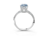 Silver Fancy Blue Princess Cut Solitaire Split Shank Pave Diamond Engagement Ring with Four-Prong Setting_9