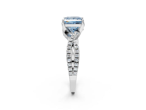 Silver Fancy Blue Princess Cut Solitaire Twist Pave Diamond Engagement Ring with Prong Setting_44