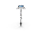 Silver Fancy Blue Princess  Halo Diamond Engagement Ring with Twisted Band and Four-Prong Setting 2