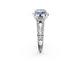 Silver Fancy Blue Princess  Halo Diamond Floral Split Shank Engagement Ring 3