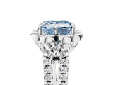 Silver Fancy Blue Princess  Halo Diamond Floral Split Shank Engagement Ring
