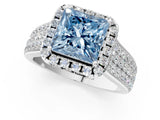 Silver Fancy Blue Princess  Halo Round Diamond Pave Band with Prong Setting 1