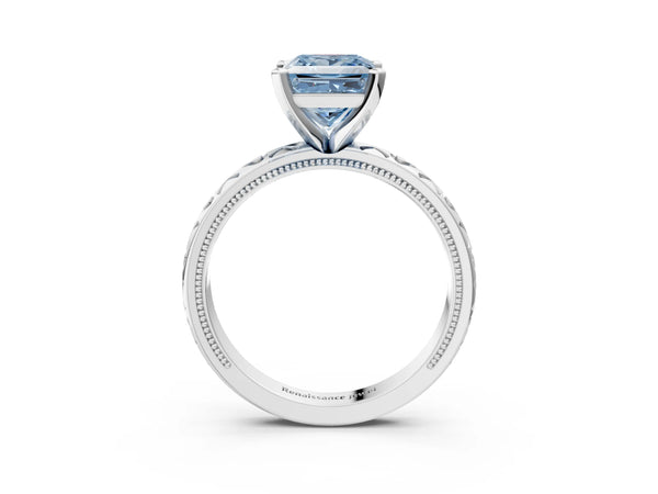 Sterling Silver Princess Cut XO Engraved Engagement Ring Setting for Fancy Blue Center