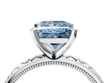 Silver Fancy Blue Princess  Solitaire Diamond Engagement Ring with XO Engraved Band and Four-Prong Setting 5