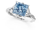 Silver Fancy Blue Princess  Solitaire Twist Band Six-Prong Setting 1