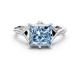 Silver Fancy Blue Princess  Solitaire Twist Band Six-Prong Setting