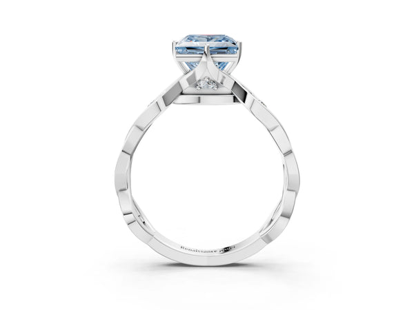 Sterling Silver Princess Cut Accented Twist Engagement Ring Setting for Fancy Blue Center