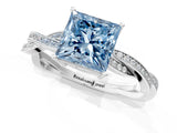 Silver Fancy Blue Princess  Solitaire Twisted Pave Diamond Ring with Four-Prong Setting_1