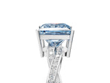 Silver Fancy Blue Princess  Solitaire Twisted Pave Diamond Ring with Four-Prong Setting_5