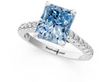 Silver Fancy Blue Radiant  Brilliant Diamond Solitaire with Pavé Band and Four-Prong Setting 2