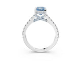 Silver Fancy Blue Radiant  Brilliant Diamond Solitaire with Pavé Band and Four-Prong Setting 4