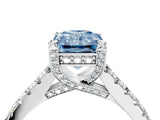 Silver Fancy Blue Radiant  Brilliant Diamond Solitaire with Pavé Band and Four-Prong Setting