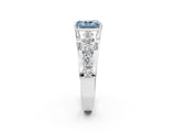Silver Fancy Blue Radiant  Brilliant Solitaire with Side Stones on a Pave Band and Four-Prong Setting_14
