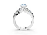 Silver Fancy Blue Radiant  Brilliant Solitaire with Side Stones on a Pave Band and Four-Prong Setting_15