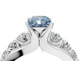 Silver Fancy Blue Radiant  Brilliant Solitaire with Side Stones on a Pave Band and Four-Prong Setting_16