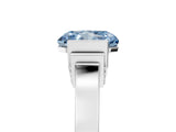 Silver Fancy Blue Radiant Cut Brilliant Solitaire Diamond Ring with Channel Set Band and Bar Prong Setting_11