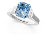 Silver Fancy Blue Radiant Cut Brilliant Solitaire Diamond Ring with Channel Set Band and Bar Prong Setting_7