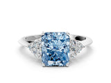 Silver Fancy Blue Radiant Cut Cut Diamond Cluster Ring with Solitaire Band and Four-Prong Setting_18