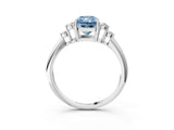 Silver Fancy Blue Radiant Cut Cut Diamond Cluster Ring with Solitaire Band and Four-Prong Setting_21