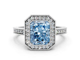 Silver Fancy Blue Radiant Cut Cut Halo Pavé Diamond Ring_12