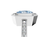 Silver Fancy Blue Radiant Cut Cut Halo Pavé Diamond Ring_17