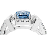 Silver Fancy Blue Radiant Cut Cut Halo Split Shank Prong Set Ring_10