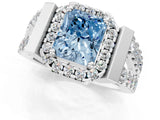 Silver Fancy Blue Radiant Cut Cut Halo Split Shank Prong Set Ring_7