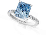 Silver Fancy Blue Radiant Cut Diamond Brilliant Solitaire Ring with Pavé Band and Four-Prong Setting_37