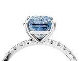 Silver Fancy Blue Radiant Cut Diamond Brilliant Solitaire Ring with Pavé Band and Four-Prong Setting_40