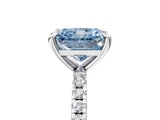Silver Fancy Blue Radiant Cut Diamond Brilliant Solitaire Ring with Pavé Band and Four-Prong Setting_41