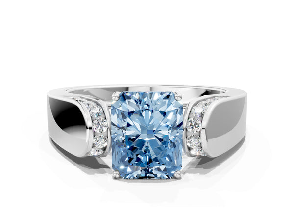Sterling Silver Radiant Cut Channel Set Engagement Ring Setting for Fancy Blue Center with Wide Band