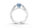 Silver Fancy Blue Radiant Cut Diamond Channel Set Solitaire Ring with Four-Prong Setting_78