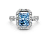 Silver Fancy Blue Radiant Cut Diamond Double Halo Ring with Split Shank and Four-Prong Setting_36