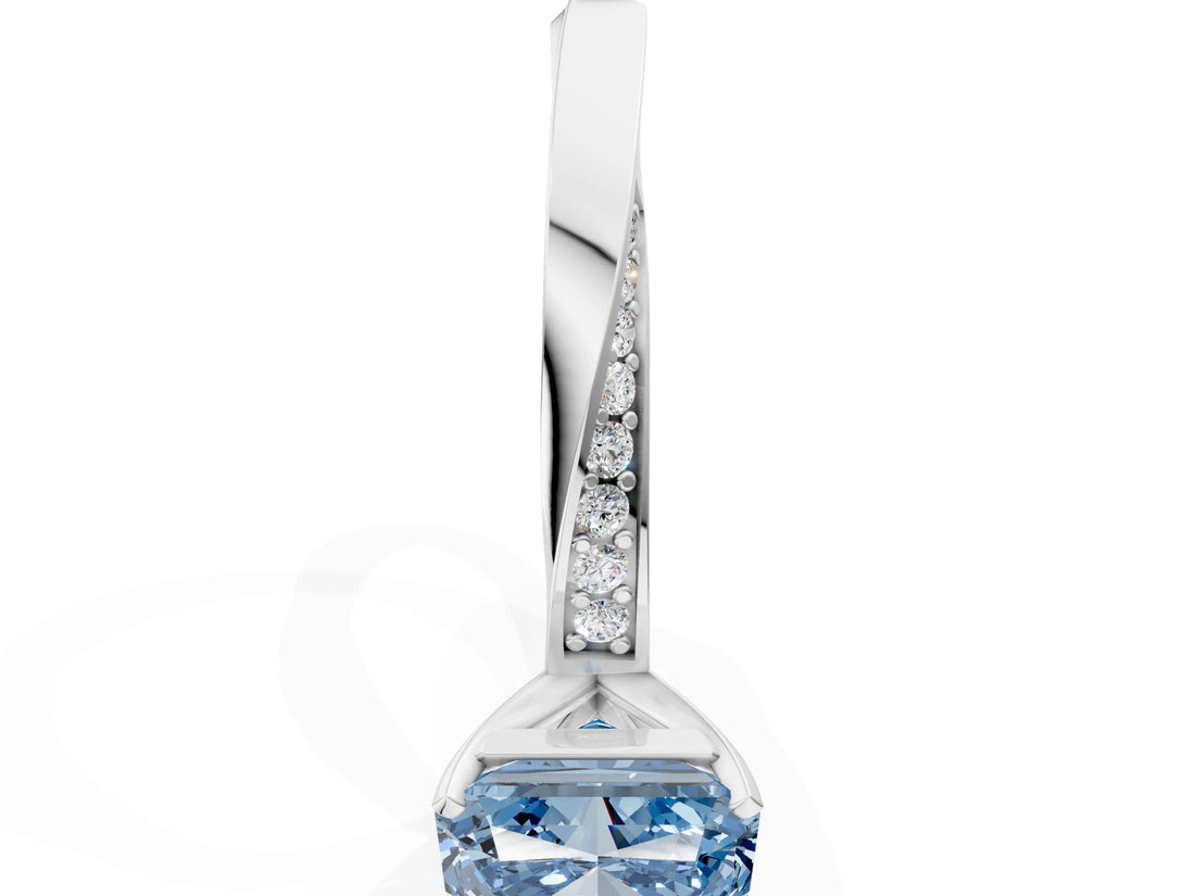 Silver Fancy Blue Radiant Cut Diamond Engagement Ring with Side Stone Accents and Four-Prong Setting_48
