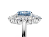 Silver Fancy Blue Radiant Cut Diamond Floral Double Halo Engagement Ring with Prong Setting_167