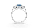 Silver Fancy Blue Radiant Cut Diamond Floral Double Halo Engagement Ring with Prong Setting_45