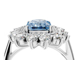 Silver Fancy Blue Radiant Cut Diamond Floral Double Halo Engagement Ring with Prong Setting_46