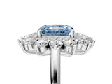 Silver Fancy Blue Radiant Cut Diamond Floral Double Halo Engagement Ring with Prong Setting_47