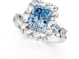 Silver Fancy Blue Radiant  Cut Diamond Floral Halo Engagement Ring with Shared Prong Setting 2