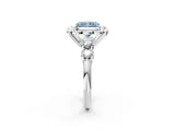 Silver Fancy Blue Radiant  Cut Diamond Floral Halo Engagement Ring with Shared Prong Setting 3