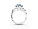 Silver Fancy Blue Radiant  Cut Diamond Floral Halo Engagement Ring with Shared Prong Setting 4