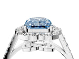 Silver Fancy Blue Radiant Cut Diamond Floral Halo Split Shank Prong Setting Ring_10