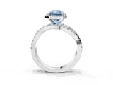 Silver Fancy Blue Radiant Cut Diamond Halo Ring with Round Split Shank and Prong Setting_15