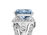 Silver Fancy Blue Radiant Cut Diamond Halo Ring with Split Shank and Bezel Accents and Four-Prong Setting_11